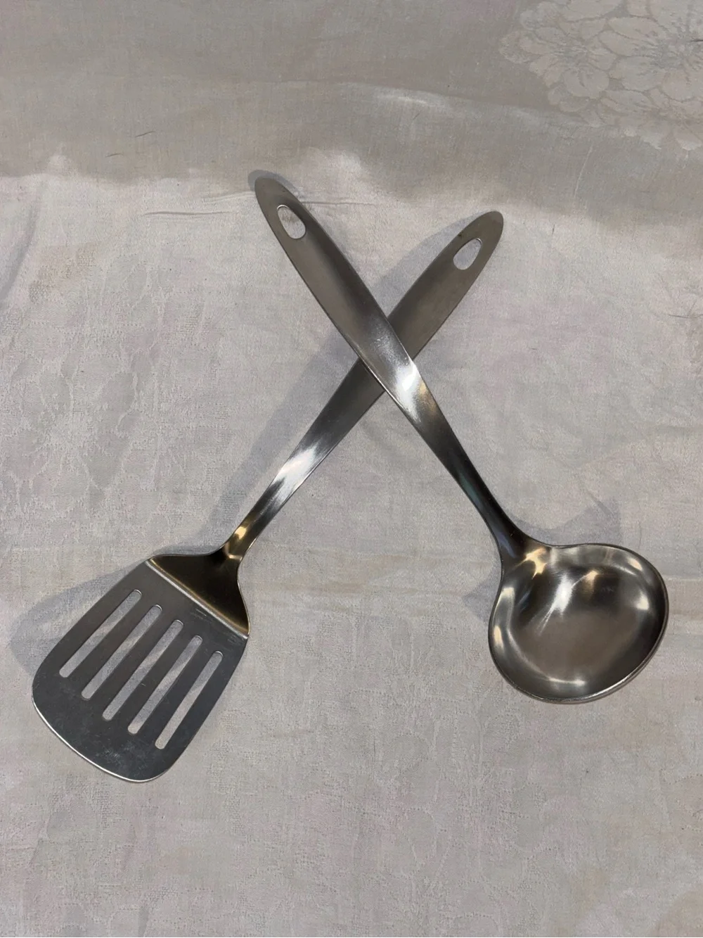 Vintage Scandinavian MCM Stainless Steel Ladle Slotted Turner Utensil Set